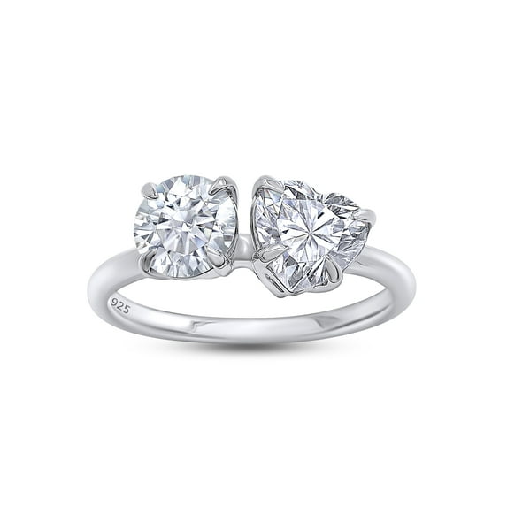 6MM Round Shape & 6.5MM Heart Cut Lab Created Moissanite Diamond Toi Et Moi 2-Stone Engagement Wedding Ring For Women 14K White Gold Over Sterling Silver(G-H/VVS1, 1.66 Cttw)-6.5