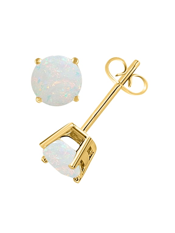 Women's 6MM Round Opal Stud Earrings in 14k Yellow & White Gold, Simple Studs