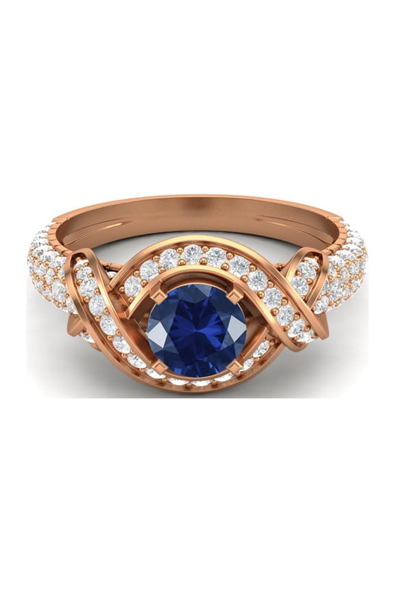 6MM Round Synthetic Blue Sapphire 925 Sterling Silver Rose Vermeil Women Valentines Day Gifts Ring