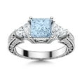 thumbnail image 1 of Mooneye 6MM Square Aquamarine Wedding Special Bohemian Women Ring 925 Sterling Silver, 1 of 3