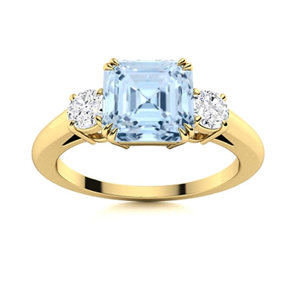 6MM Square Shape Aquamarine 925 Sterling Silver Gold Vermeil Women Trilogy Ring