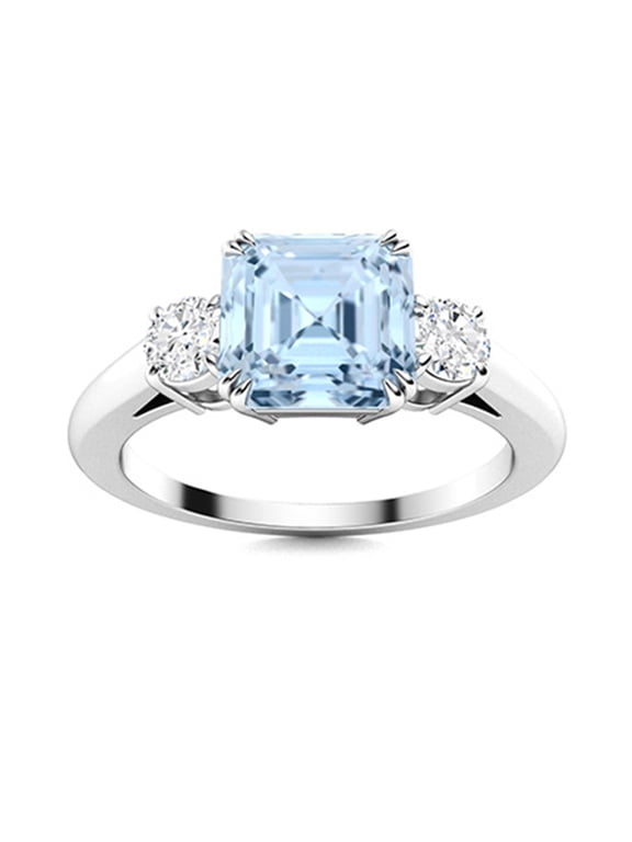 6MM Square Shape Aquamarine 925 Sterling Silver Women Trilogy Ring