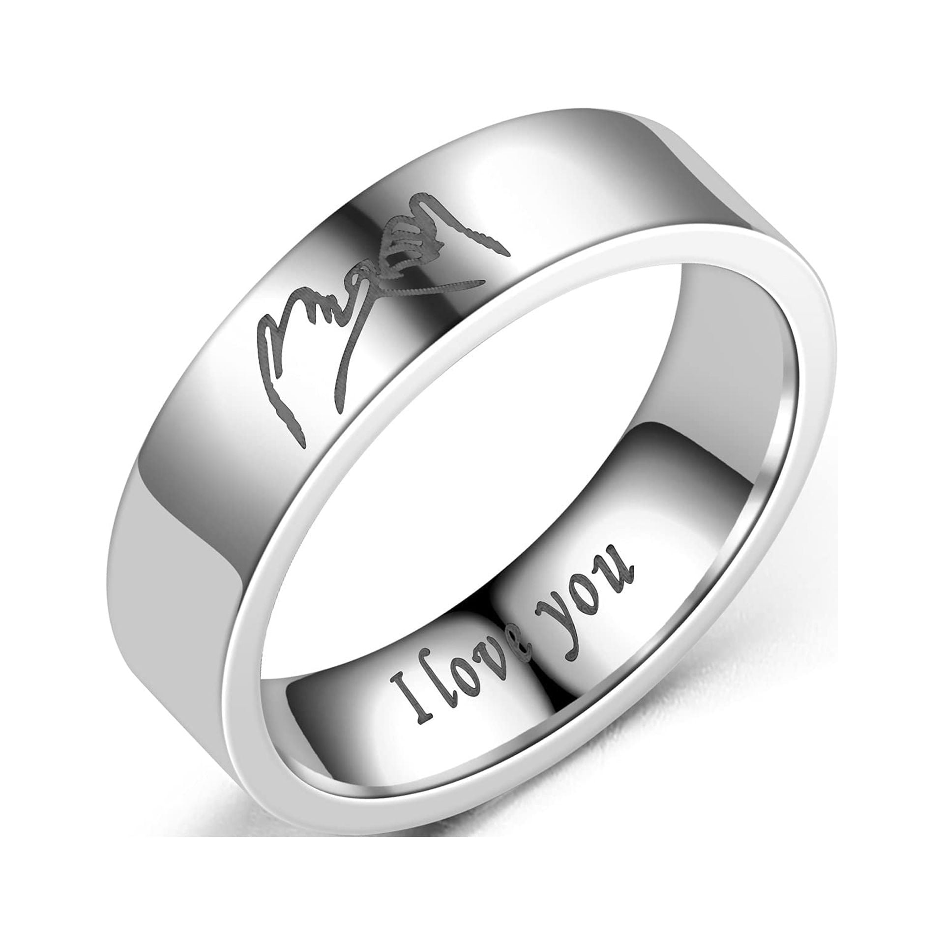 Stainless Steel 6mm Band Ring with Cubic Zirconia Engraved with LOVE Stainless Steel 6mm Band Ring with Cubic Zirconia Engraved with LOVE