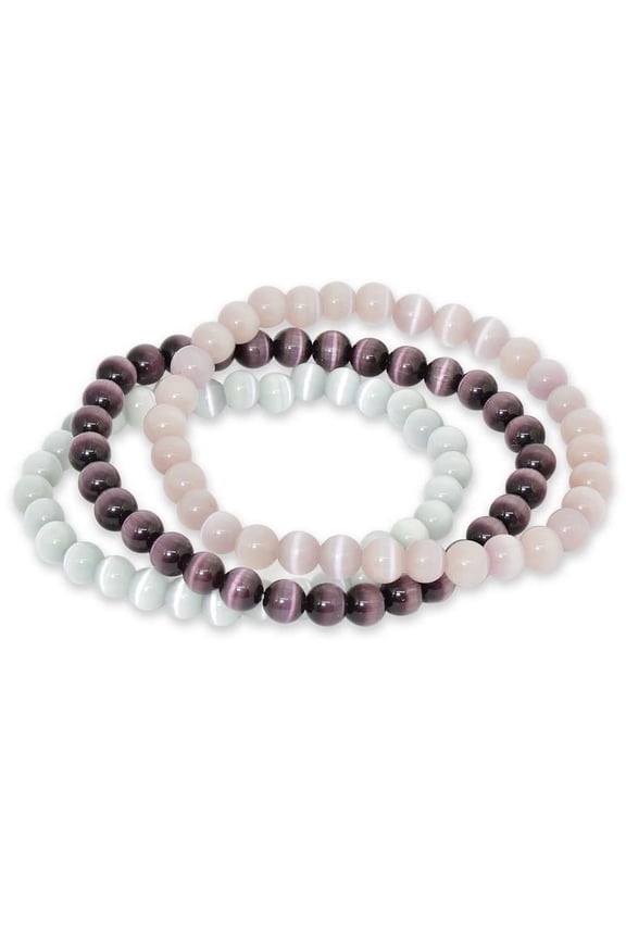 6MM Three Piece Stackable Cats Eye Stretchy Bracelets