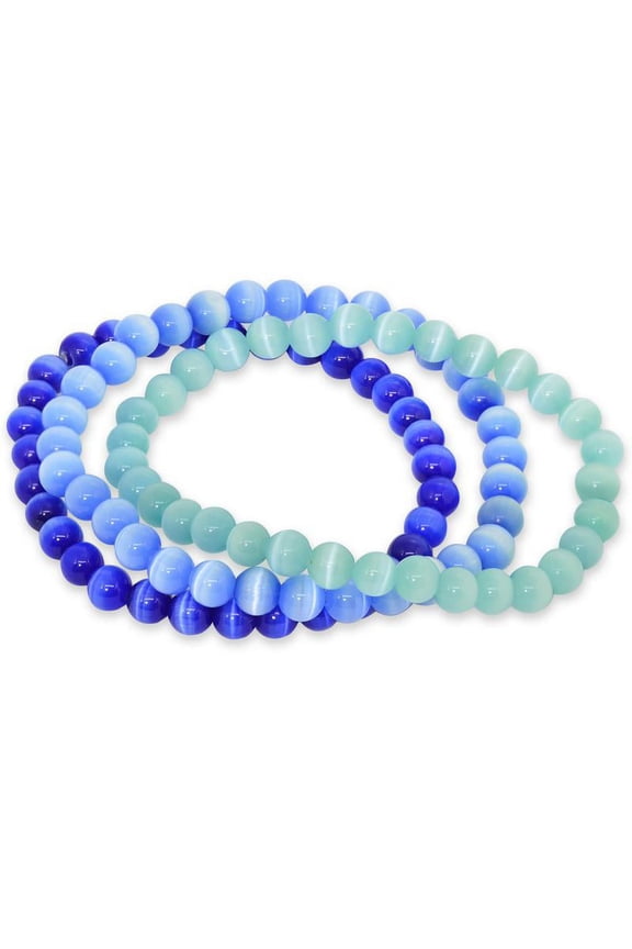 6MM Three Piece Stackable Cats Eye Stretchy Bracelets