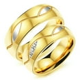 thumbnail image 1 of 6MM Titanium Steel Lovers Gift Band Gold/Black Wedding Couple CZ Rings Size 5-13, 1 of 9