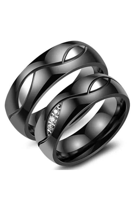 6MM Titanium Steel Lovers Gift Band Gold/Black Wedding Couple CZ Rings Size 5-13