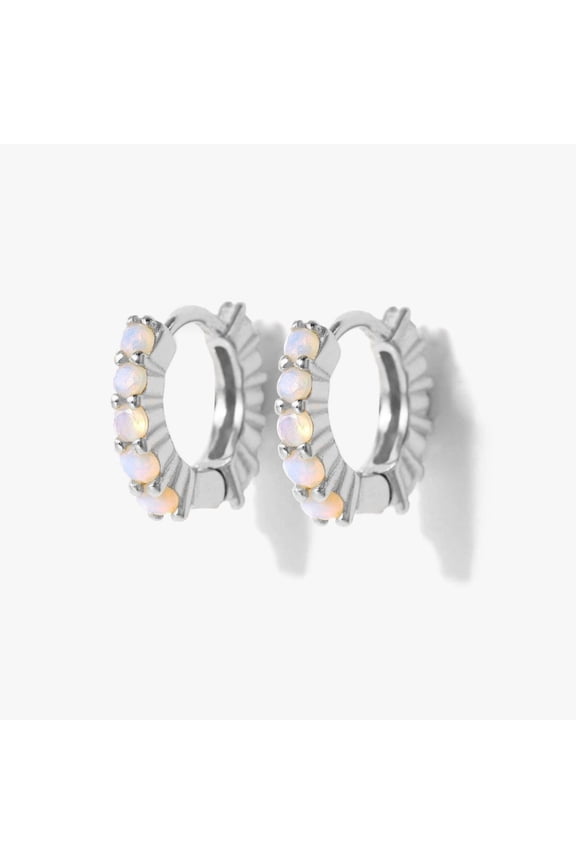 6MM White Opal Upper Helix Huggie Hoop Earrings