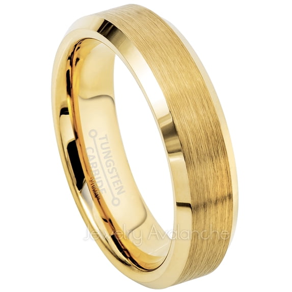 6MM Yellow Gold Plated Tungsten Wedding Band - Brushed Tungsten Carbide Ring - Anniversary Band JATN747Ns12.5