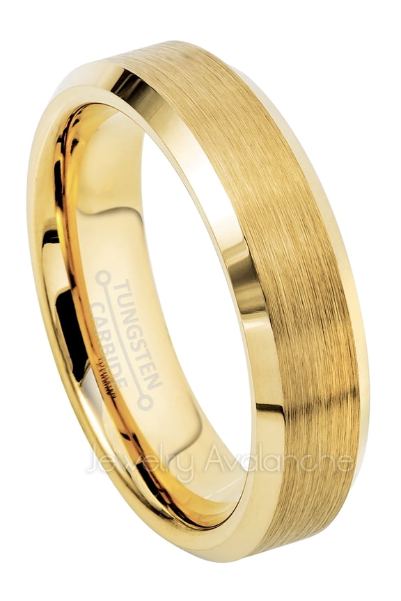 6MM Yellow Gold Plated Tungsten Wedding Band - Brushed Tungsten Carbide Ring - Anniversary Band JATN747Ns12