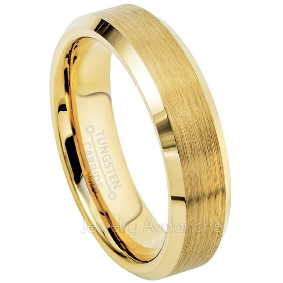 6MM Yellow Gold Plated Tungsten Wedding Band - Brushed Tungsten Carbide Ring - Anniversary Band JATN747Ns6