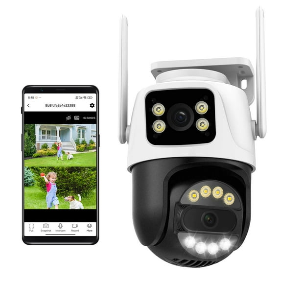 6MP Dual Lens Outdoor Security Camera Outdoor, WiFi Home Surveillance Camera, 2.4GHz Wireless, PTZ, 355Pan, 90Tilt, Human Detection & Auto Tracking, 2-Way Audio, IP66, Night Vision, 24/7