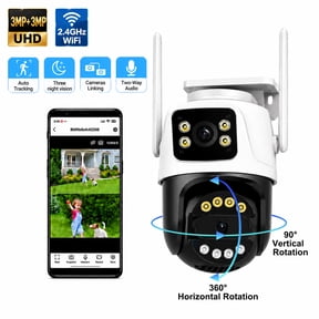 6MP Dual Lens Outdoor Security Camera Outdoor, WiFi Home Surveillance Camera, 2.4GHz Wireless, PTZ, 355Pan, 90Tilt, Human Detection & Auto Tracking, 2-Way Audio, IP66, Night Vision, 24/7