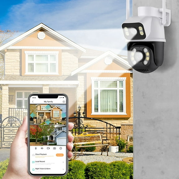 6MP Outdoor Security Camera, Dual Lens WiFi Surveillance System, 360 PTZ Phone Remote Monitoring, Two-Way Audio, Night Vision, Motion Tracking, Alarm Push, IP66 Weatherproof