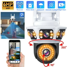 6MP Triple Lens Triple Screen PTZ Security Camera - 355 Pan/90 Tilt, AI Human Detection & Motion Tracking, Color Night Vision/Floodlight, IP66 Waterproof, 2.4G WiFi/LAN, 128GB TF/Cloud Storage