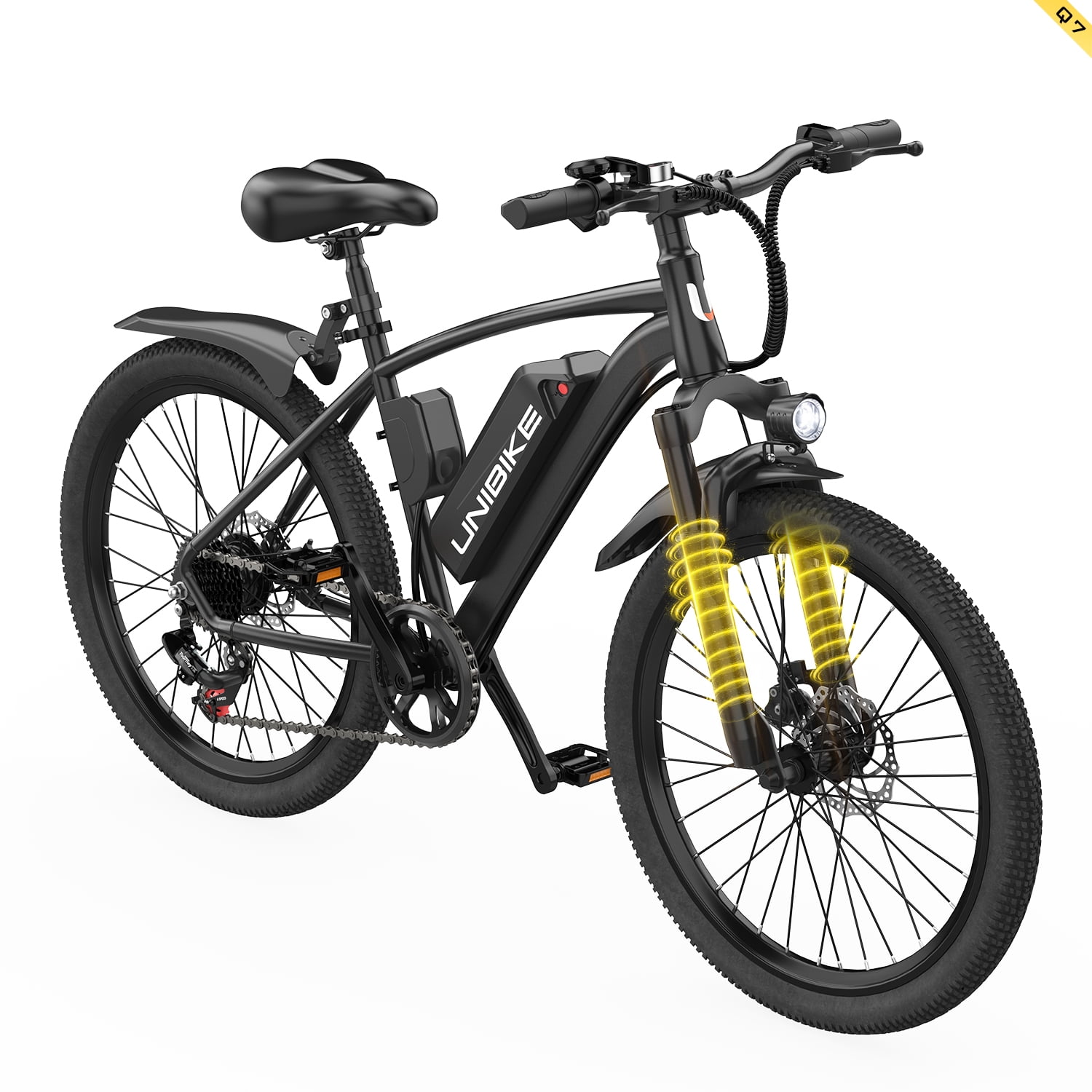 6MSKS 26" 400W Electric Bike, 45Mi Range, 7-Speed, Removable Battery, Front Suspension, All-Terrain Tires UL2849