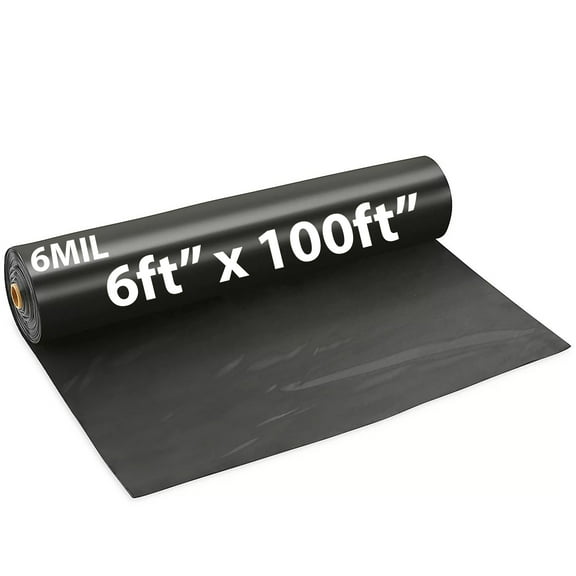 6Mil Black LDPE Plastic Sheeting Tarp - (6ft x 100ft) - Recyclable and Waterproof Cover