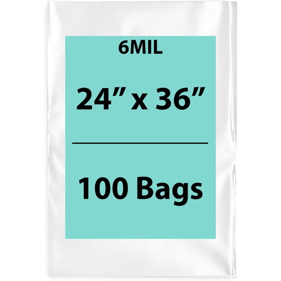 6Mil Clear Flat Open Top Poly Bags LDPE Packaging - 24"X36" & (100 Bags)