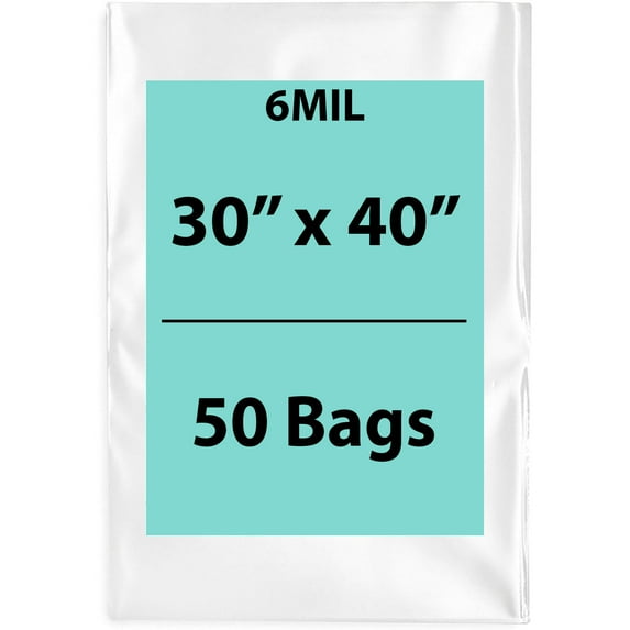 6Mil Clear Flat Open Top Poly Bags LDPE Packaging - 30"X40" & (50 Bags)