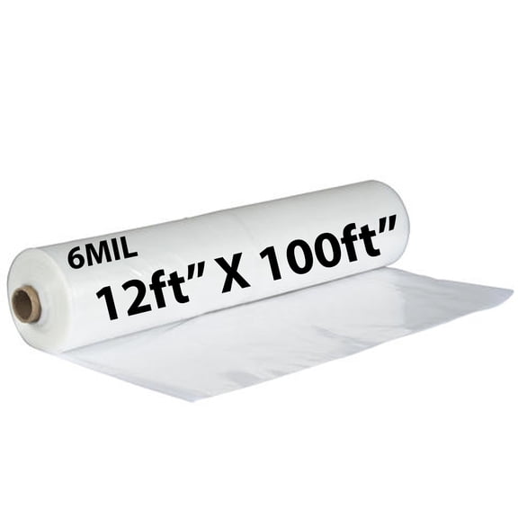 6Mil Clear LDPE Plastic Sheeting Tarp - (12ft x 100ft) - Recyclable and Waterproof Cover