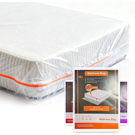 6Mil Thicken Mattress Bag for Moving, Waterproof Zippered Mattress Cover for Storage, Reusable Plastic Encasement, Tear Proof Dust Proof Protection (Orange, Twin)