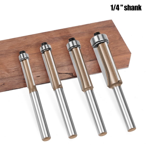 6Mm /4In Shank Trim Router Bit 3 Flute Pattern Wood Router Bit With Bearing 4Pcs 6.35Mm Shank Fangkenuo