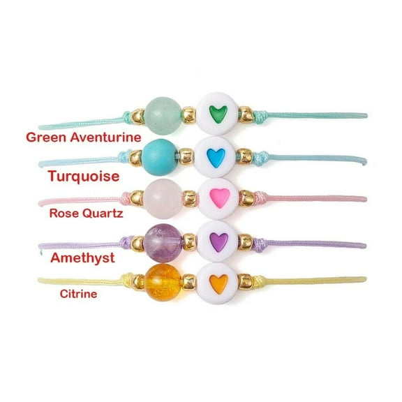 6Mm Round Gemstone Enamel Heart Braided Bead Bracelet Women Adjustable T59
