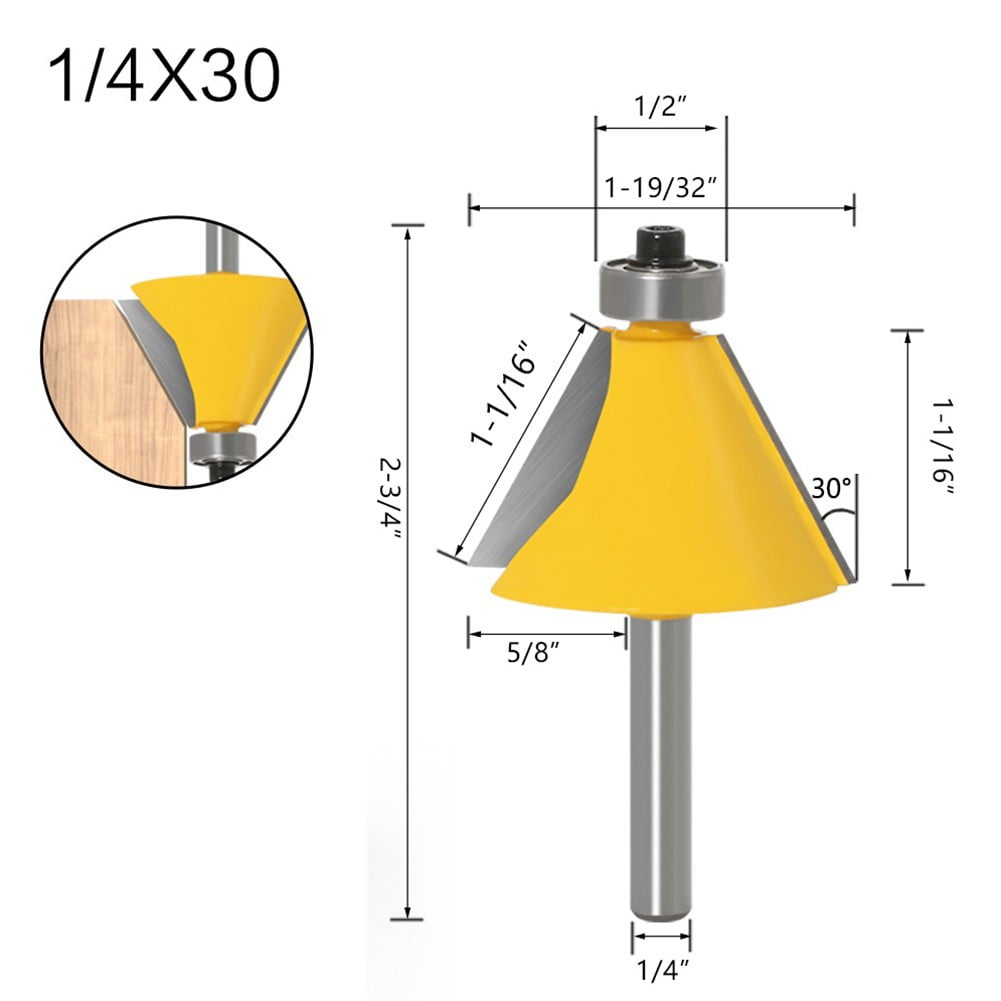 6Mm Shank Bevel Router Bit Milling Cutter 15/22.5/30 Degree Chamfer ...