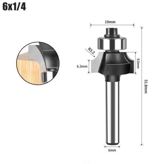 6Mm Shank Corner Round Over Router Bit With Bearingmilling Cutter For Woodwork 6*1/4
