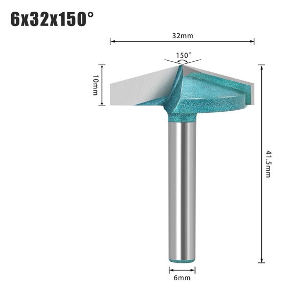 6Mm V Router Bit Steel Woodworking Milling Cutter 90 120 135 150 Degree 6X32X150