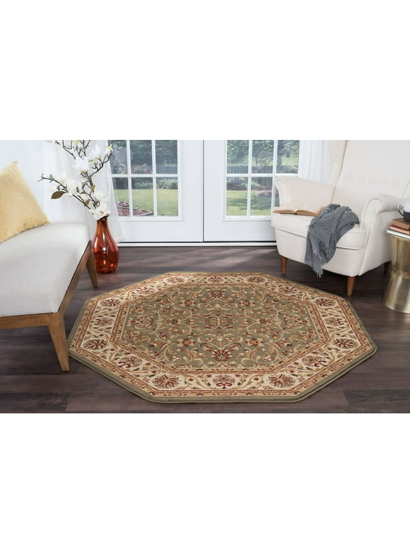 6OCT Traditional Green Octagon Area Rugs for Living Room | Bedroom Rug | Dining Room Rug | Indoor Entry or Entryway Rug | Kitchen Rug | Alfombras para Salas 5'3'' Octagon