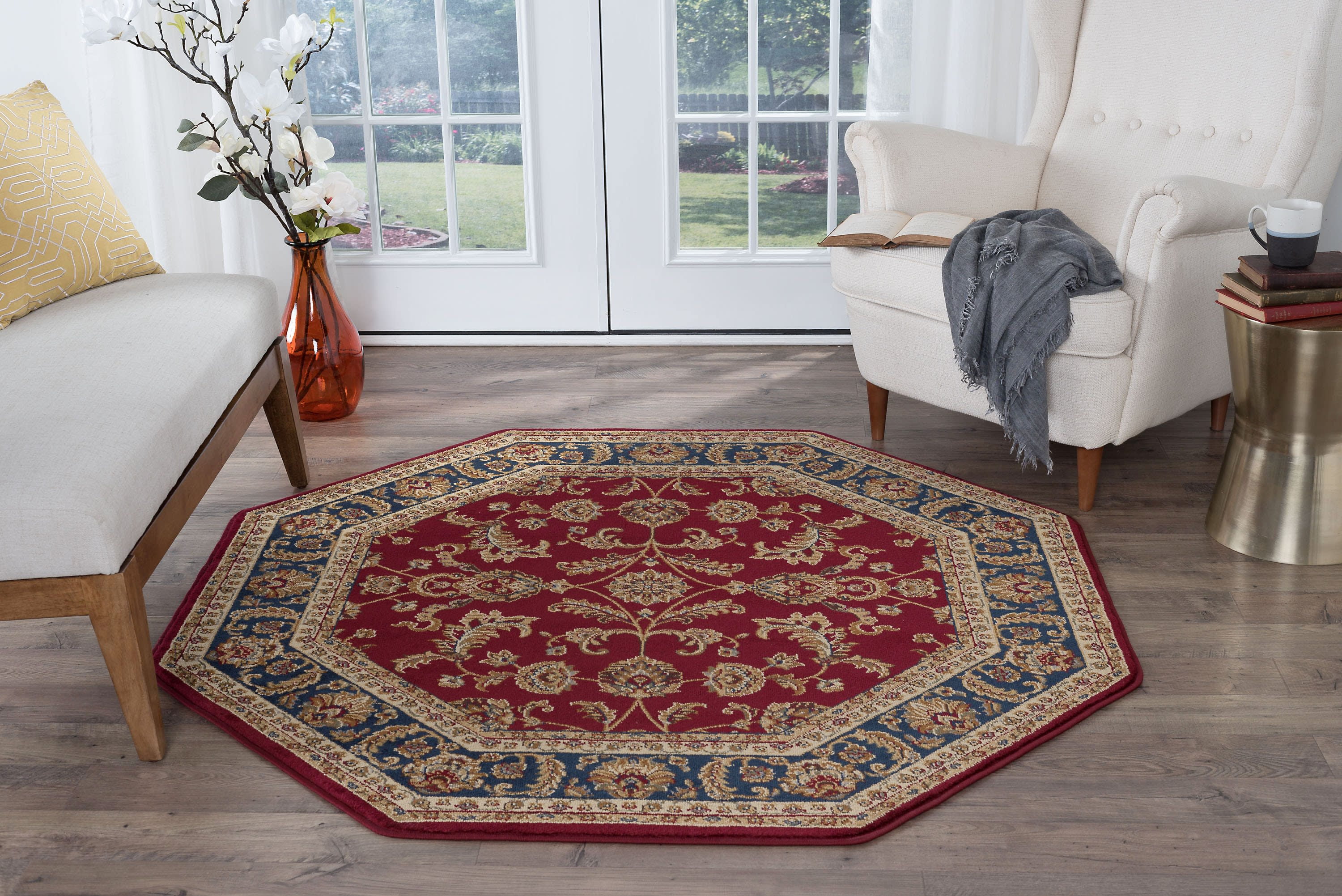6OCT Transitional Red Octagon Area Rugs for Living Room Bedroom Rug