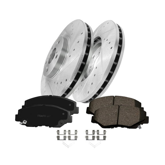 6P Front Drilled Brake Rotors-Ceramic Brake Pad To 2003-2007 Honda Accord Manual