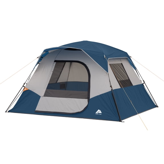 Ozark Trail 6 Person Family Instant Cabin Tent, 10' x 9' x 66", made with recycled materials, blue