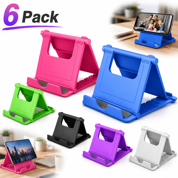 6PACK Desktop Cell Phone Stand Holder, Portable Universal Desk Stand for All Mobile Smart Phone Tablet Display