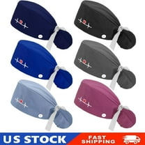 6PACK Scrub Caps Women Nursing Hats with Buttons Adjustable Bouffant Nurse Hats