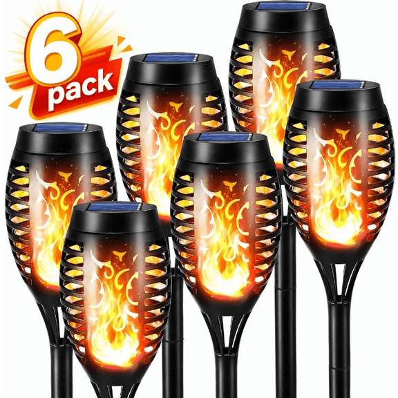 6PACK Solar Torch Flame Lights, Or18/12/8/6 Pack Solar Lights Outdoor with Flickering Flame, Waterproof Patio Light Landscape Decoration Lighting for Garden, Lawn, Yard, Outdoor Decorations 700mAh