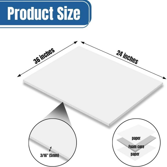 6PACK White Foam Board 24x363/16 inches,5MM Poster Board Foam Core Board for School Projects Crafting and Art Displays Lightweight Easy to Cut Ideal for Framing and Sign Making
