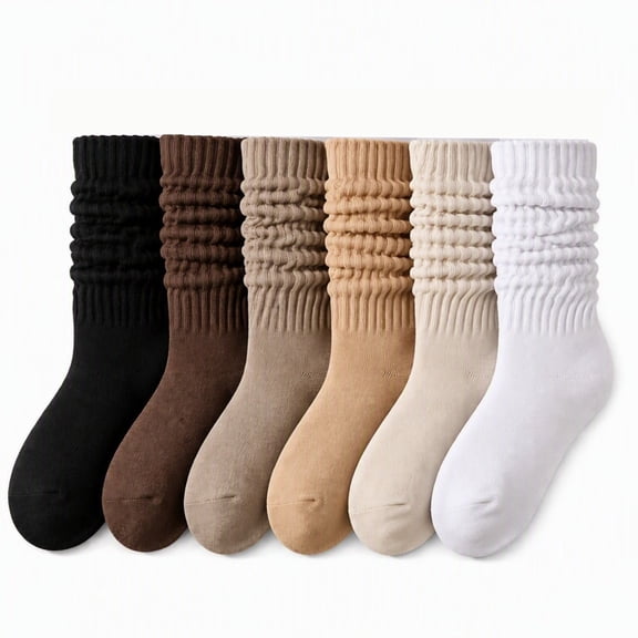 6PAIRS Slouch Socks, for Women Long Socks for Boots Knit Knee High Tube Srcunch Sock