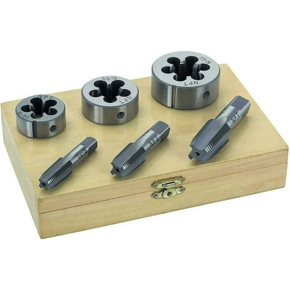 6PC 1/4" 3/8" 1/2" STEEL TAP & DIE TOOL THREADER THREAD KIT PIPE THREADING