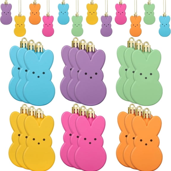 6PC/12PC Bunny Hanging Ornaments Colorful Peeps Bunny for Tree Decorations Easter Rabbit Plastic Hanging Ornaments Easter Tree Hanging Decoration for Home Holiday Party Decor