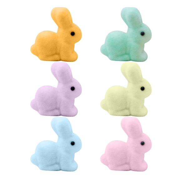 6PC 2.36" Pastel Flocked Bow-Tied Bunny Set, Pastel Flock Bunnies Figurines with Bow for Spring Easter Home Office Party Table Centerpiece Decoration
