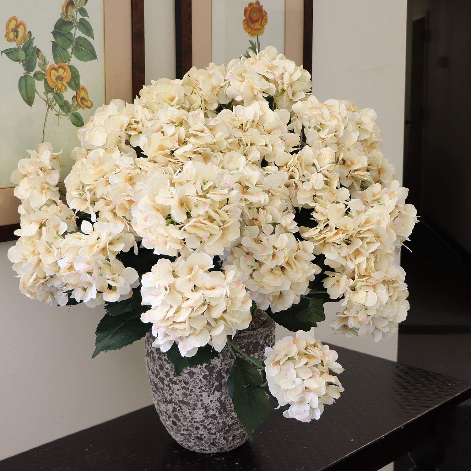 6PC 20-Inch Hydrangea Bush with 7 Heads Beige – Artificial Silk Flower ...