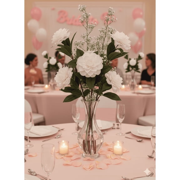 6PC 28" White Gardenia Flower Spray 2 Blooms & 1 Bud