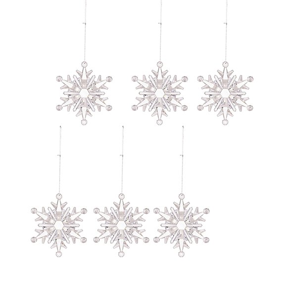 6PC Acrylic Crystal Snowflake Ornaments, Clear Hanging Snowflake Pendants, Christmas Tree Decorations, Winter Wonderland Xmas Party Window Display Decor for Holiday Home Decor