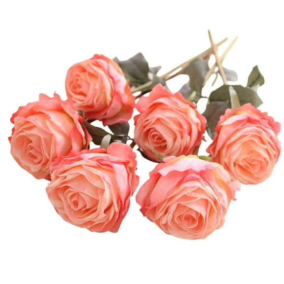 6PC Artificial Flowers, Fire-Rose Fake Flower Bouquets for Home Decoration, 38cm Real-Like Artificial Roses for Wedding Party Office Decor, Vibrant Floral for Vase Centerpiece, DIY Decor Solution