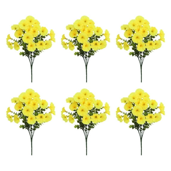 6PC Artificial Morning Glory Silk Flowers Outdoor Decor Set Realistic Flowers Garden Arrangements Weather Proof Patio Floral Decorations