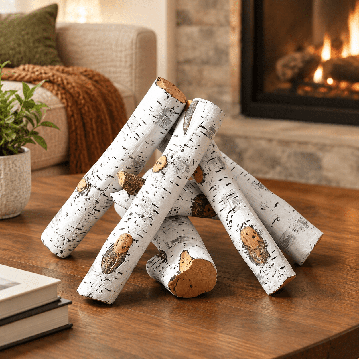 6PC B Ceramic White Birch Gas Fireplace Logs, 16-inch, Set of 6 ...
