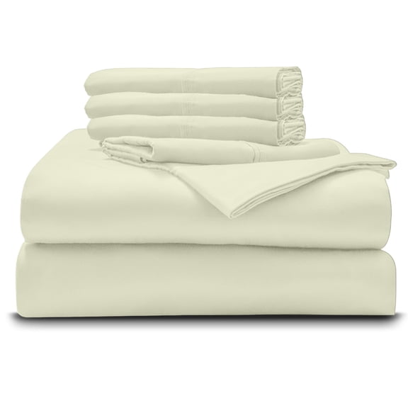 6PC Bedding Set- 100% Organic Cotton Bed Sheet Set 1000 Thread Count, 28" EXTRA DEEP POCKET, Crisp and Cooling Sateen Weave, Eco-Friendly - Ivory, Alaskan King