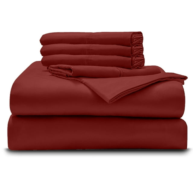 6PC Bedding Set- 100% Organic Cotton Bed Sheet Set 1000 Thread Count, Crisp and Cooling Sateen Weave, Soft Breathable, Eco-Friendly, 15-Inch Deep Pocket - Burgundy, Twin